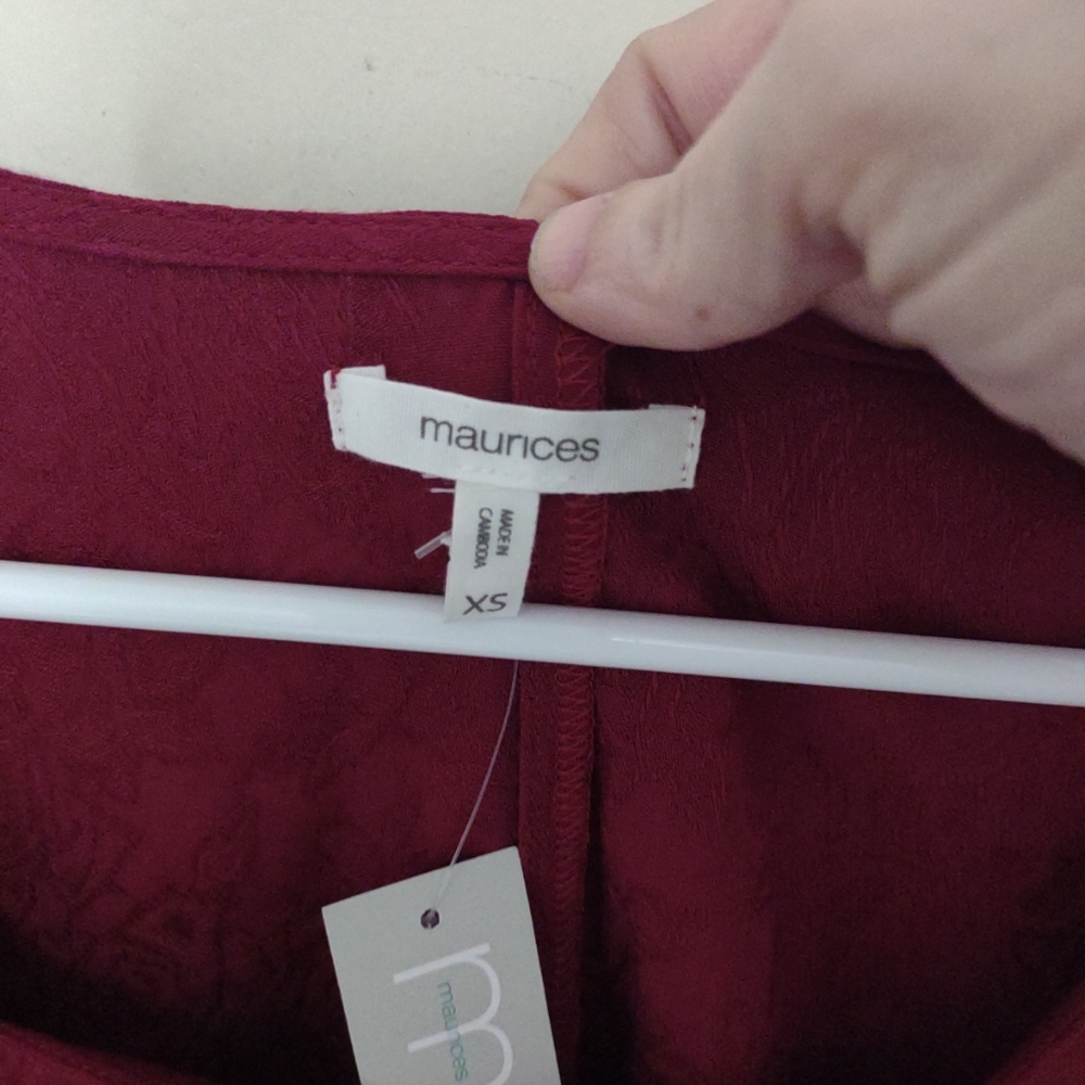 Maurice's Peasant Top Size XS Burgundy Square Neck‎  Dark Romantic Ren Faire - Picture 3 of 5